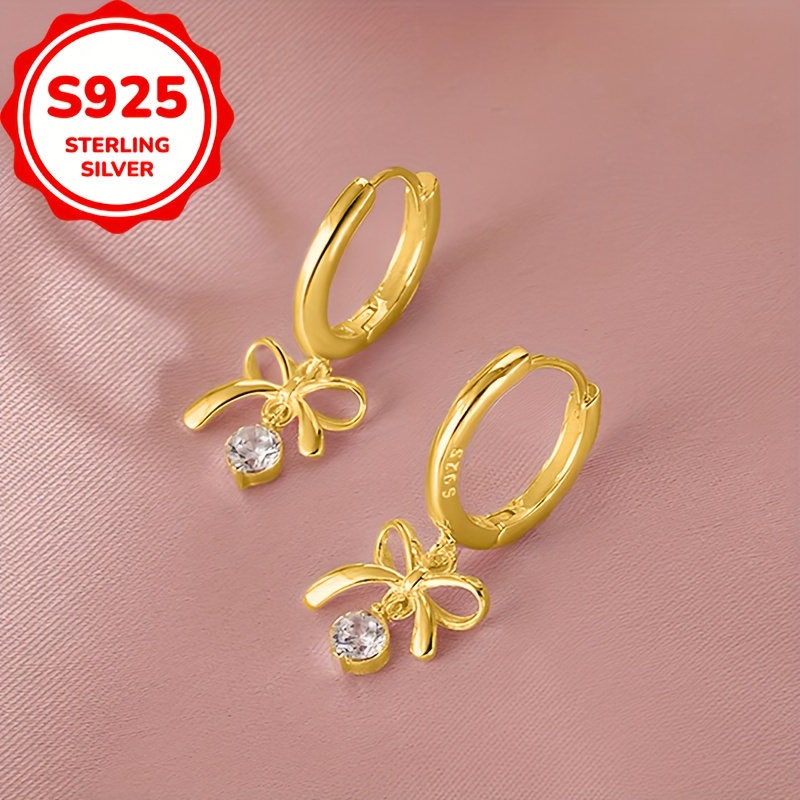 S925 Sterling Silver Bow Drop Earrings for Women, Delicate