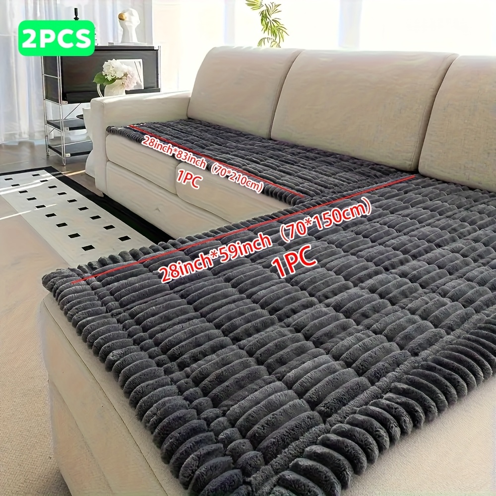 TEMU 2pcs Sofa Covers, Solid Color Jacquard Couch Covers - Soft Thick Plush Fabric, Machine Washable, Pet-friendly Non-slip Sofa Cushions Cover,