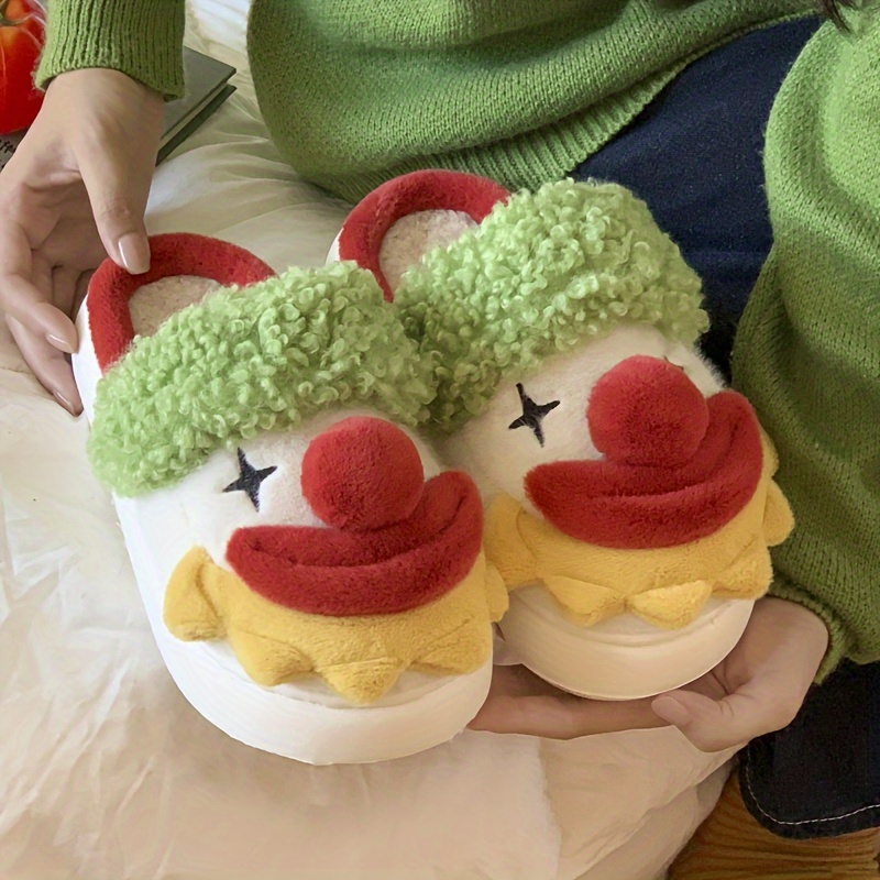 

Cozy Halloween Clown Plush Slippers For - Warm, Non-slip Indoor Shoes With Soft Sole For Fall/winter