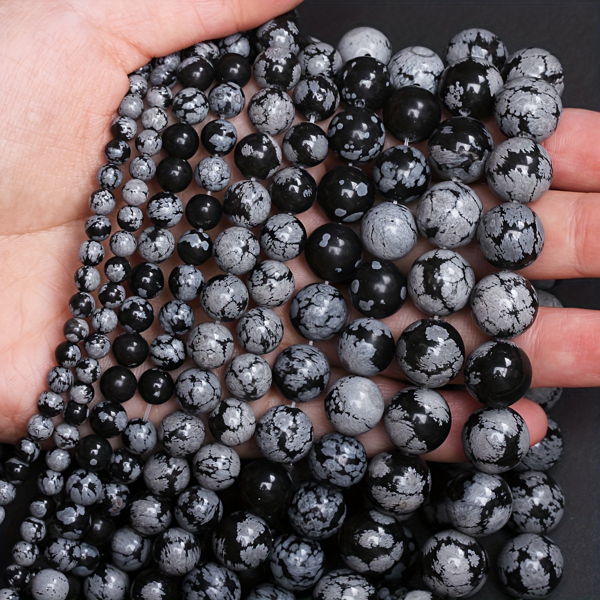 

A String Of High-quality 4/6/8/10mm Snowflake Stone Obsidian Beads, Natural Stone Jewelry Making Round Diy Handmade Gifts Fashionable Bracelets Necklaces Pendants Accessories Beads