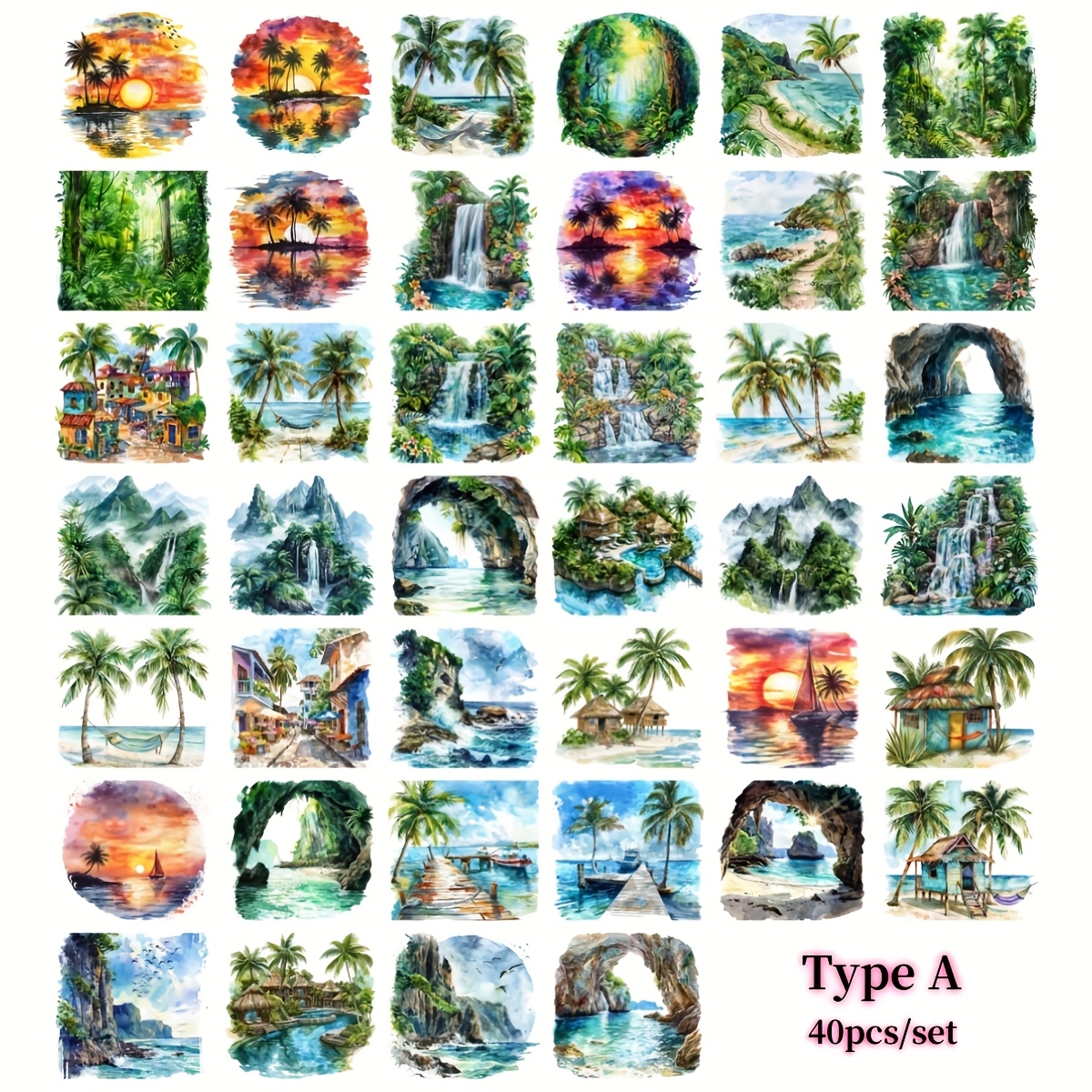 Image of 40pcs/set Handmade Creative Retro Scenery, Forest Scenery, Seaside Scenery Stickers Suitable For Garbage Diary Account Photo Album Stationery Diy Craft Kit Magazine Decoration