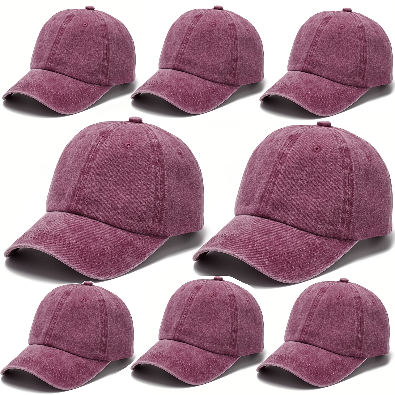 8pcs Retro Washed Baseball Cap Set, Adjustable Sun Hats