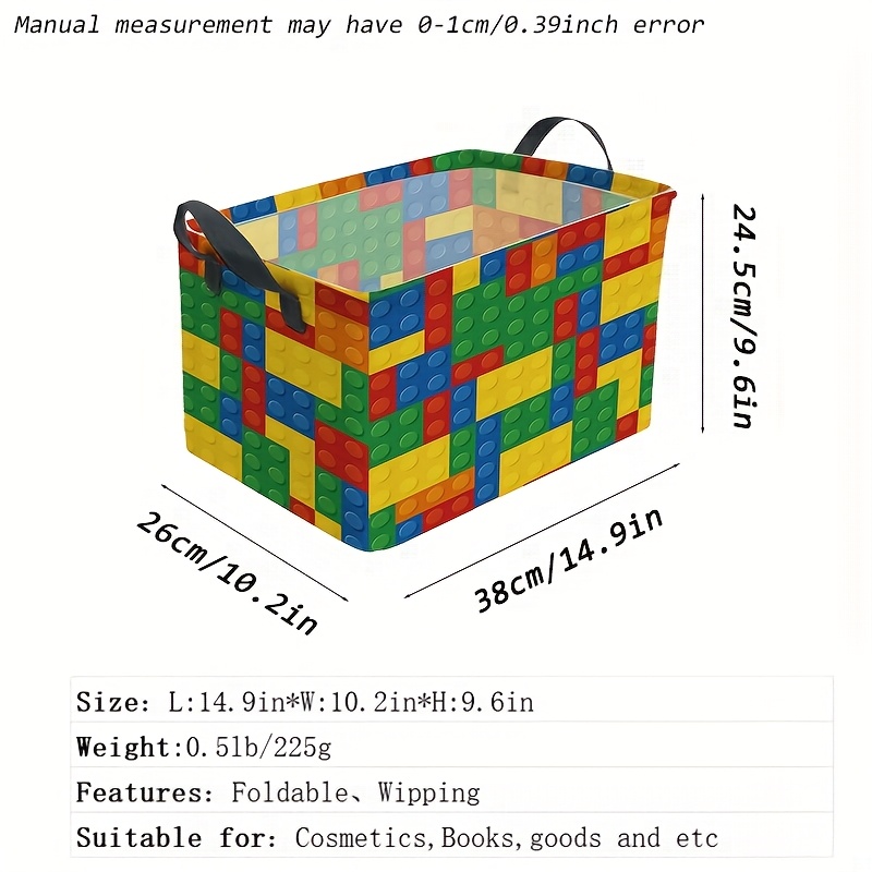 TEMU Färgglad Lego-inspirerad Förvaringskorg med Järnram - Slitstark Polyester, Rektangulär Form, för Organisera Kläder & Hyllor, Behov av,