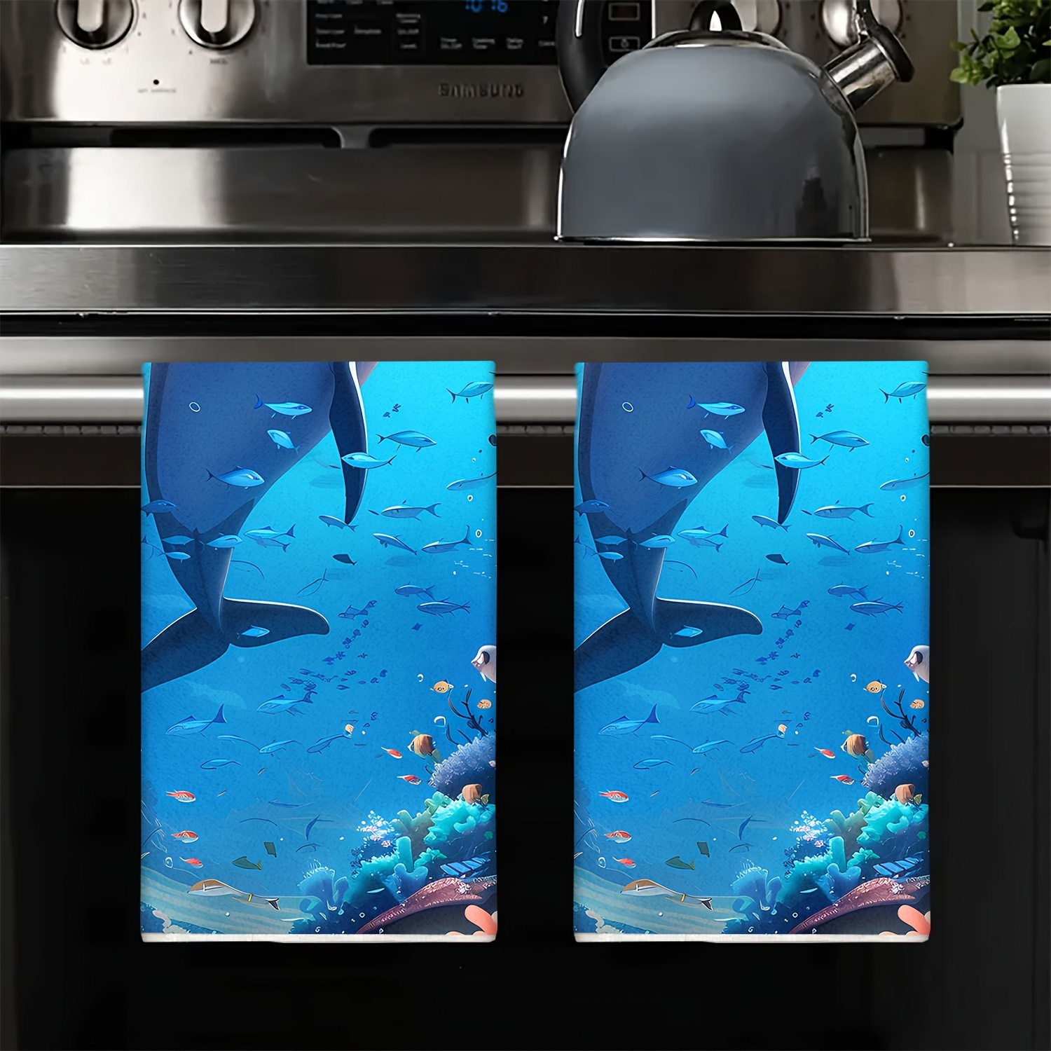 TEMU Delfin-Fisch-Ozean, 2 Stück, Handtücher, dekorative Küchentücher, Schrubber, saugfähige Tücher, ideal zum Kochen, Backen, Einweihungsgeschenken,