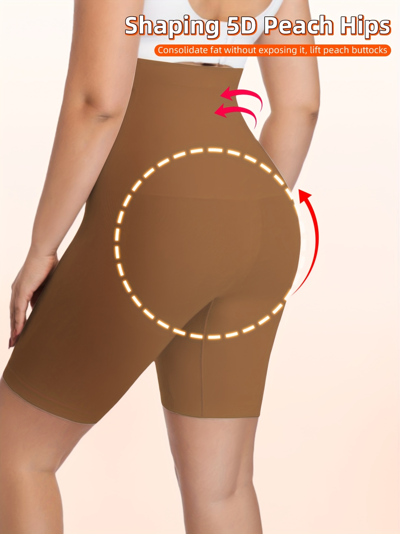 1pc Plus Size Women'S High-Waisted Shaper Shorts, Tummy Control and Butt Lifter, Thigh Slimmer, Knit Polyamide Fabric, Solid Color, High Support Body Shaper