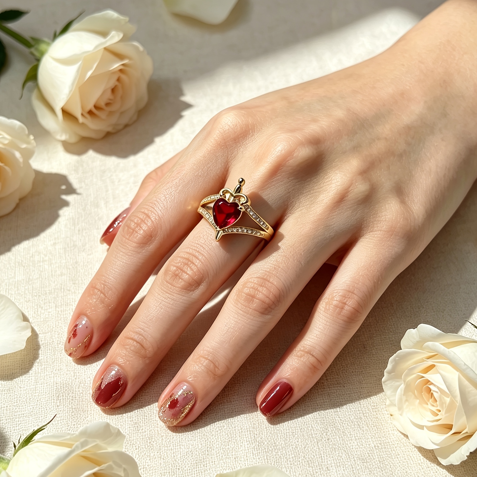 Gothic Luxury Heart Crown Sword Ring