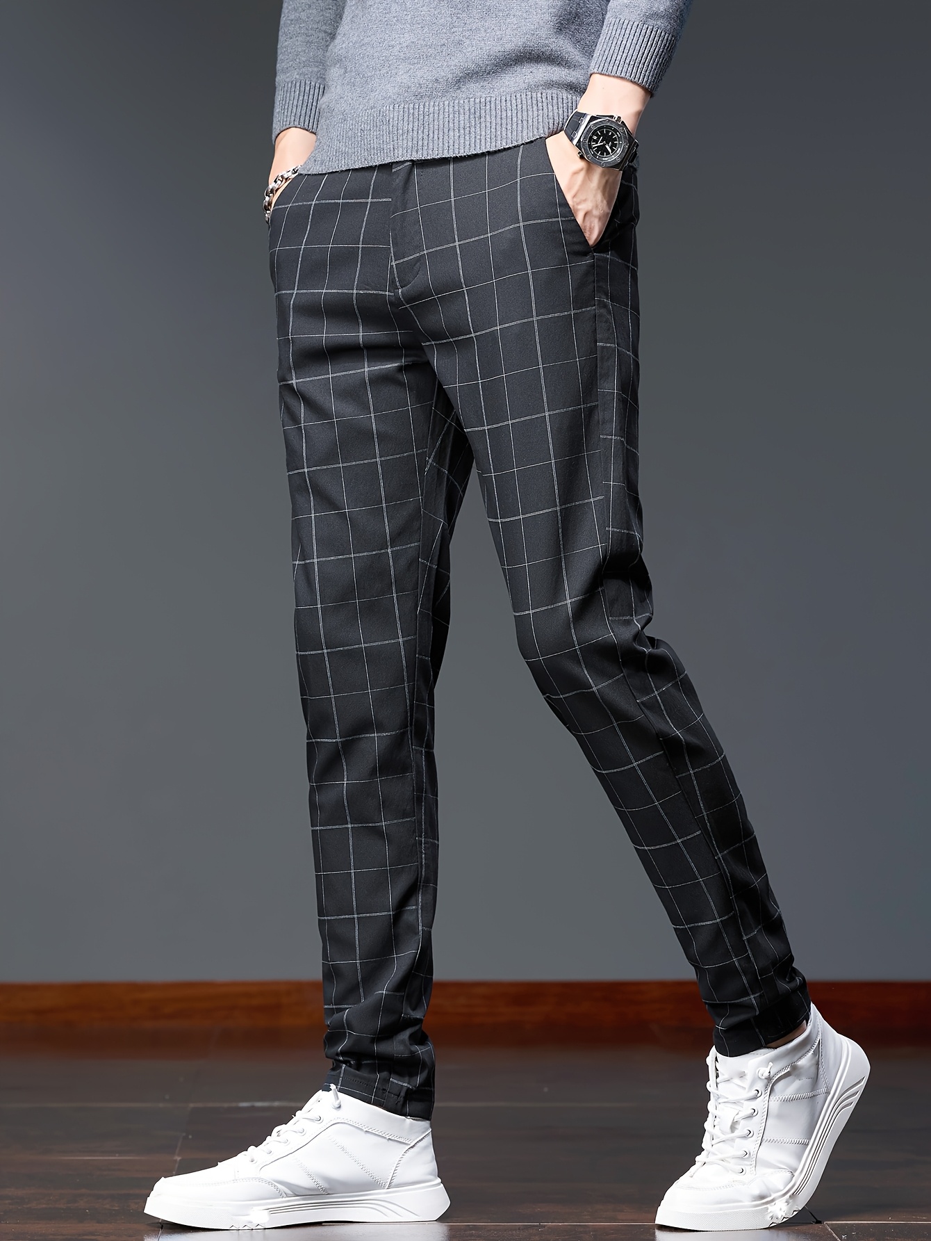 pantalones vestir hombre cuadros tela verano 80% Temu Brazil