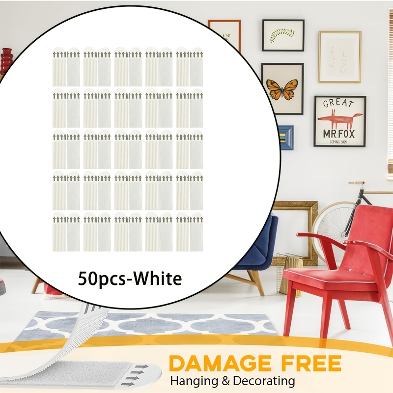 TEMU 50pcs No-drill Picture Hanging Strips Suitable For Frames - Double-sided Removable Wall Hooks With Water-resistant Adhesive Pads, -free