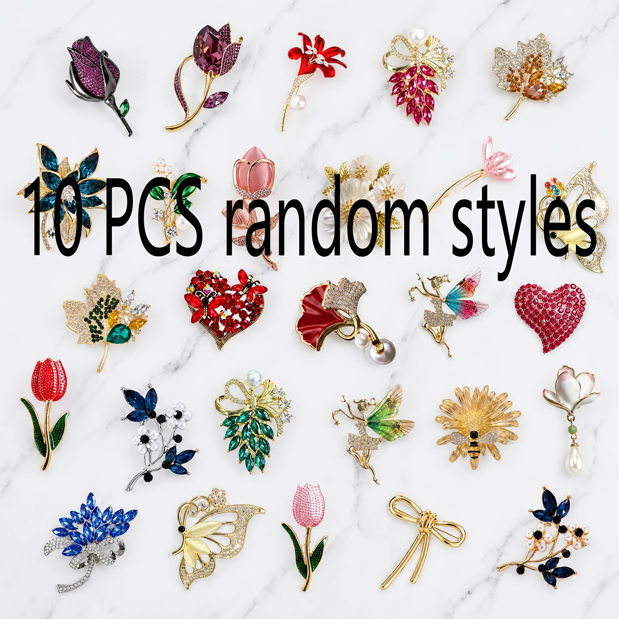 TEMU 10pcs Broche Aléatoire avec Rose Magnolia et Autres de Fleurs et de Feuilles Naturelles, Convient aux Vêtements de Navetteur, Gilets Tricotés,
