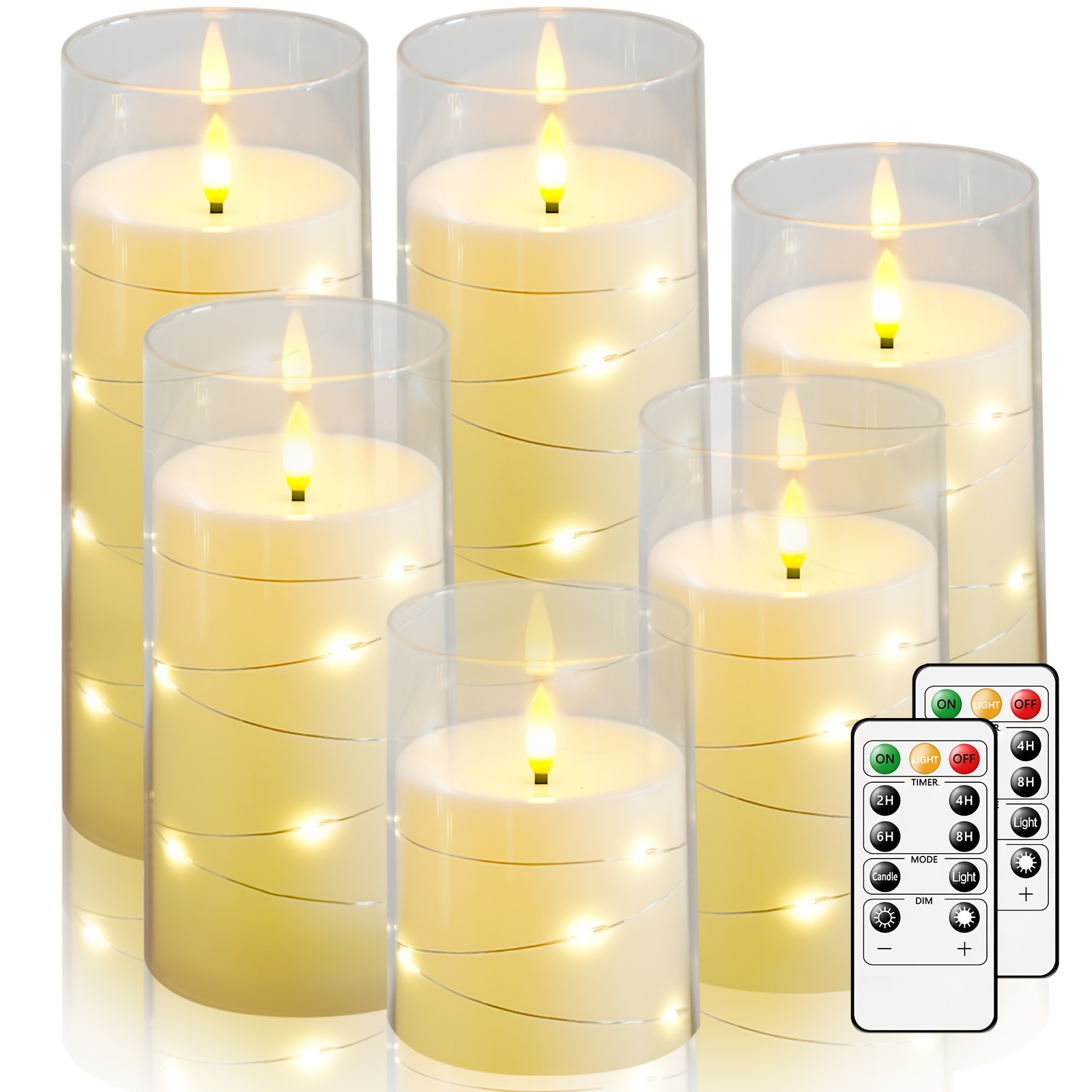 

Flameless Candles Battery Operated With Remote, Set Of 6 Led Battery Operated Candles Flickering Embedded Fairy String Lights, , 3 X 456688 Inches