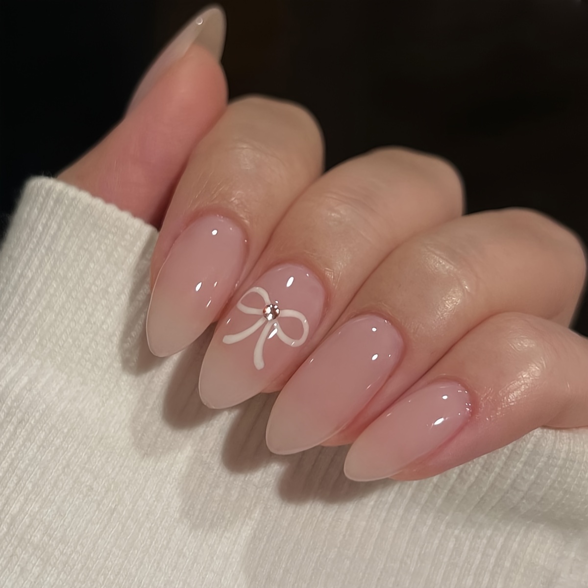 

Simple Flash Diamond Wearable Nail Style Nude Removable 24pcs With Jelly Glue + Nail File Finished Product