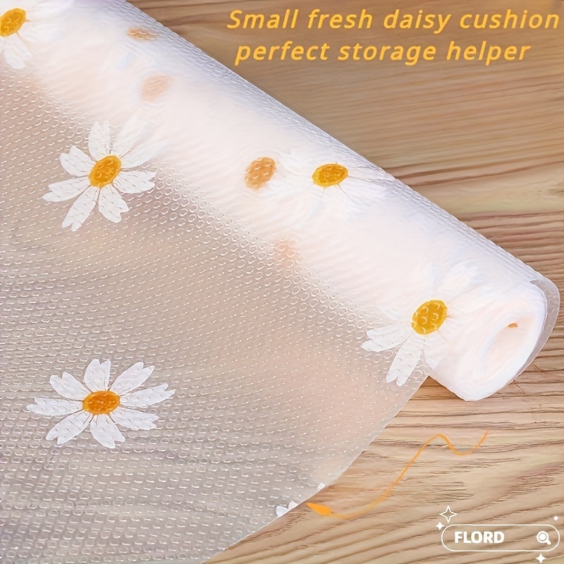 TEMU Hot Selling Item: Of 10000pcs Waterproof Non-slip Plastic Shelf Liner Roll, 1 Roll, Multipurpose Cabinet Drawer Mat Liner For Kitchen, Fridge, Table - Daisy Design