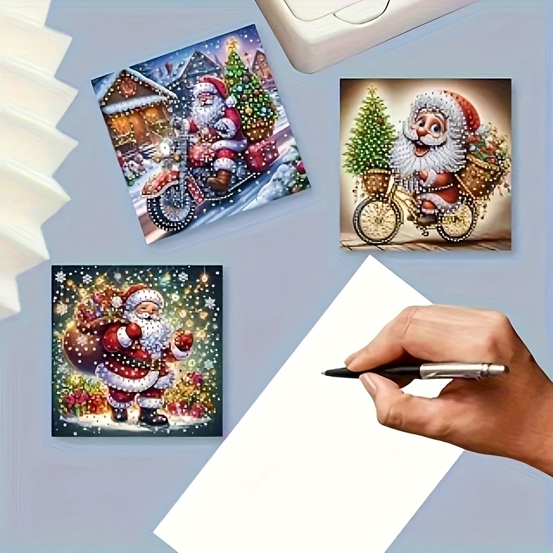 TEMU 6pcs Diamond Painting Greeting Card Set - New Christmas Theme Series, Jewelry Partially Inlaid Handmade Greeting Card With 6 Envelopes, And