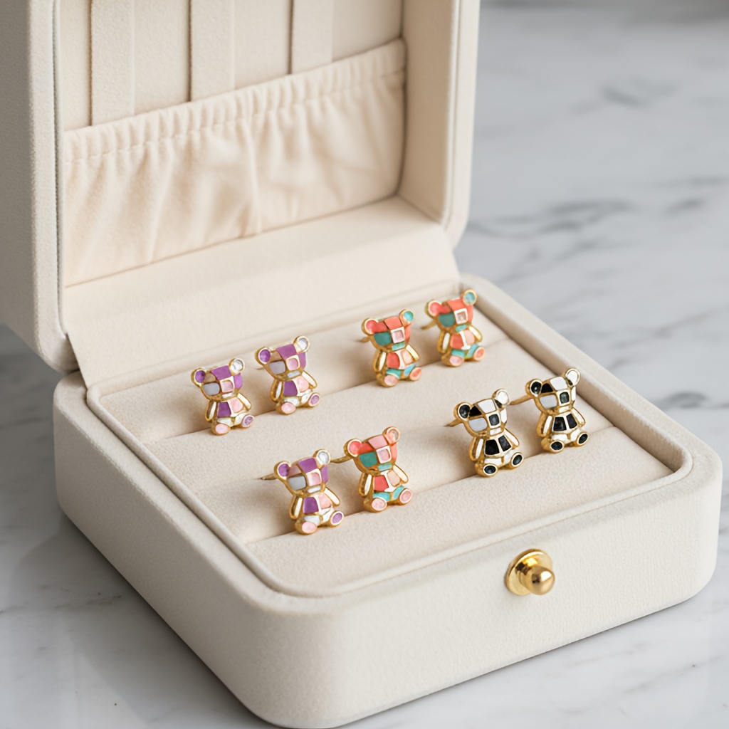 Women's Colorful Bear Enamel Earrings, Fun & Playful