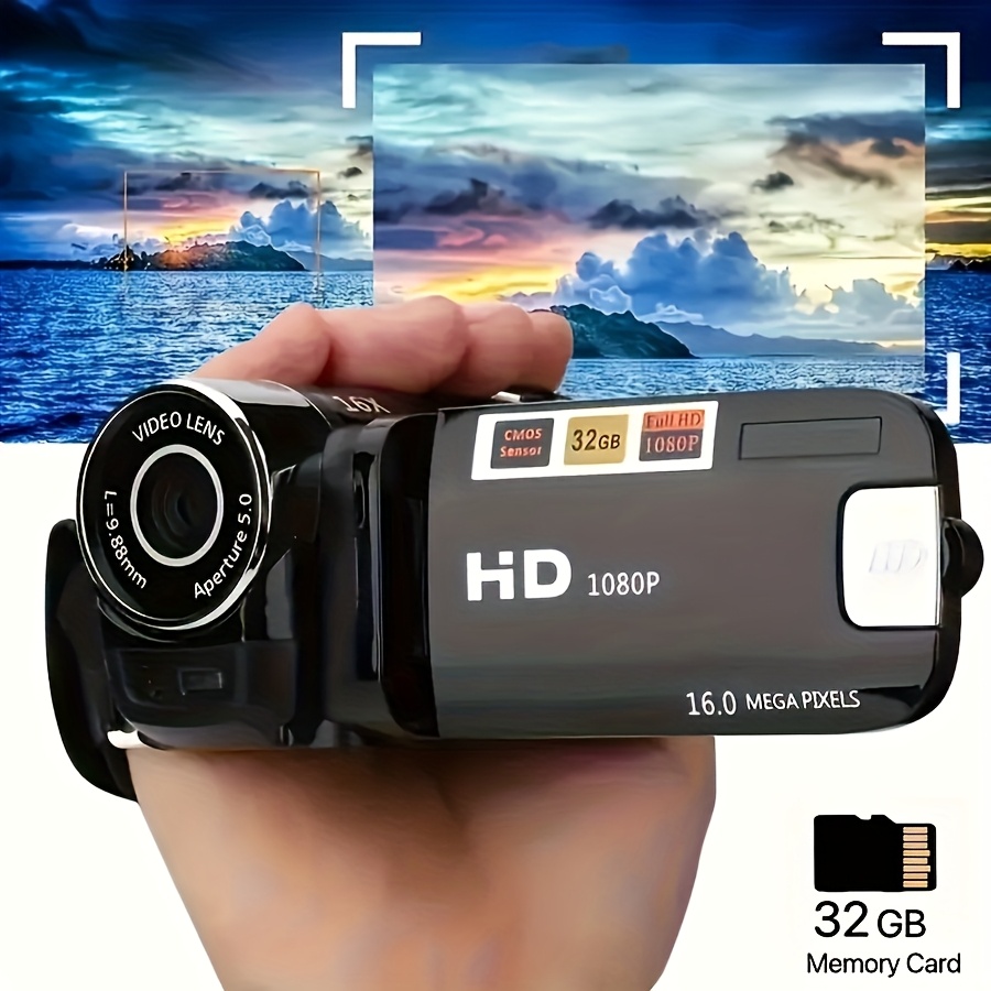 TEMU 1080p Portable Digital Camcorder, Rotate Screen Digital Camera With Rechargeable Battery And 32g Memory Card Support Selfie, Suitable For Travel
