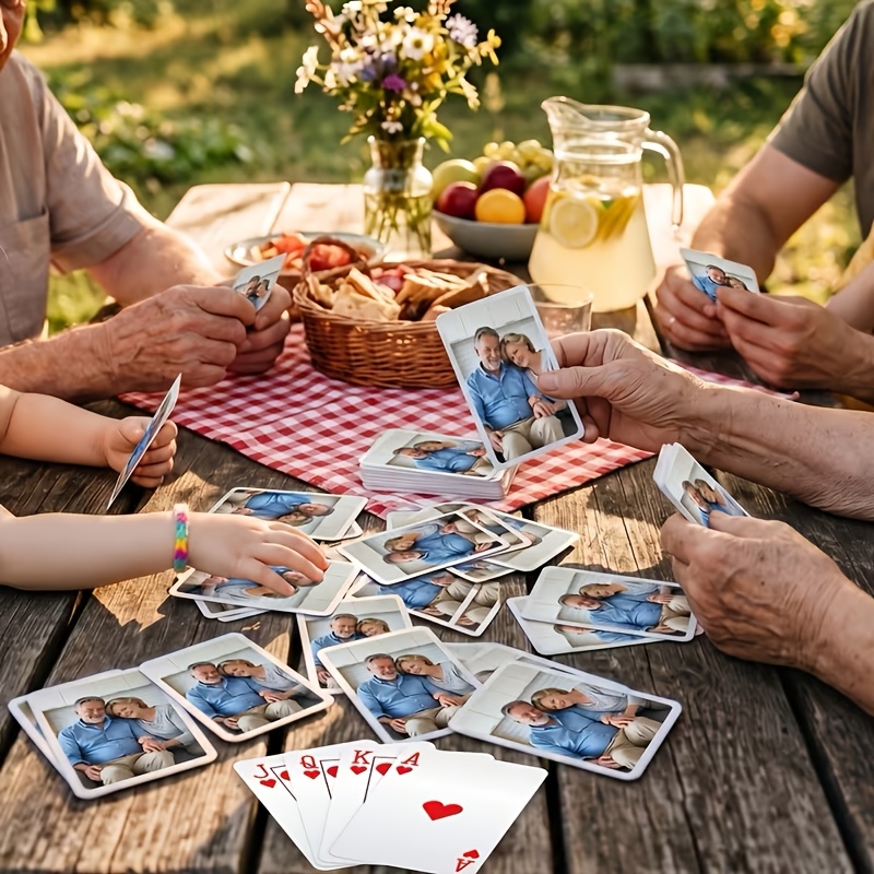 TEMU Personalized Photo Playing Cards, A Set Of 54 Cards With Customizable Images, Comes With A Metal Box. The Cards Are Uniquely , Family, Couples,