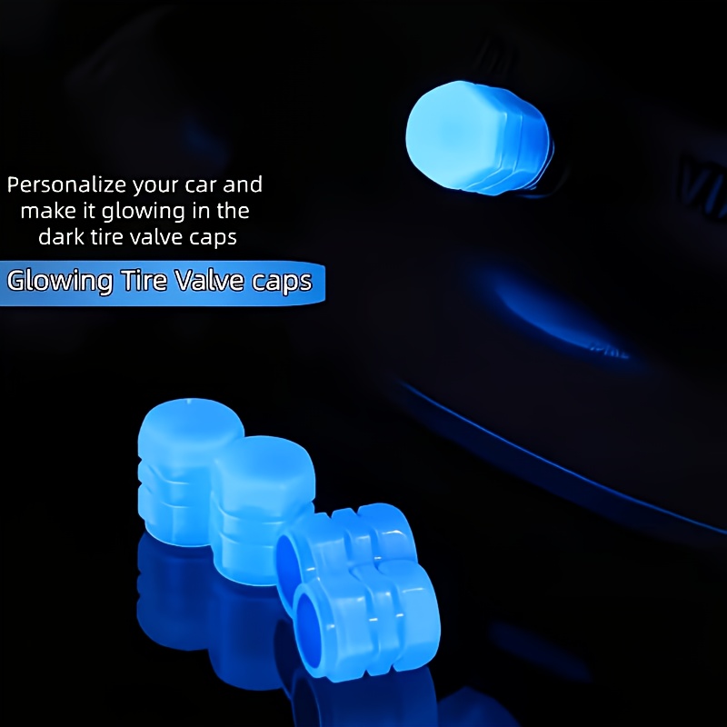 Tapones de válvula de neumáticos fluorescentes que brillan en la oscuridad, nueva versión mejorada, juego de tapones de válvula fluorescentes, tapones de válvula universales para vehículos de material duradero, aptos para todo tipo de vehículos, incluidos coches, motocicletas, bicicletas, camiones