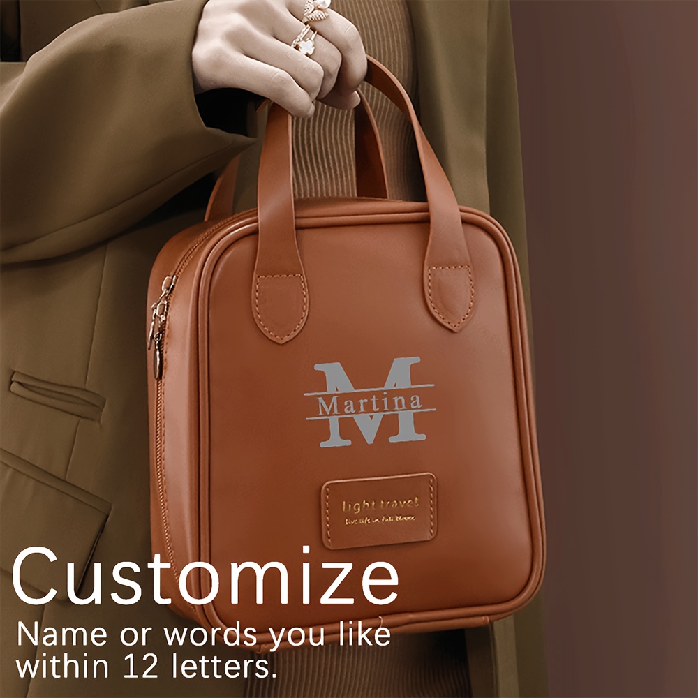 

Custom Name Makeup Bag - Personalized Text, Large Capacity Leather Cosmetic Tote With Dual Zipper - Perfect Gift For Women, Mom, Girlfriend - Vintage Travel & Home Use, Waterproof & Stain-resistant