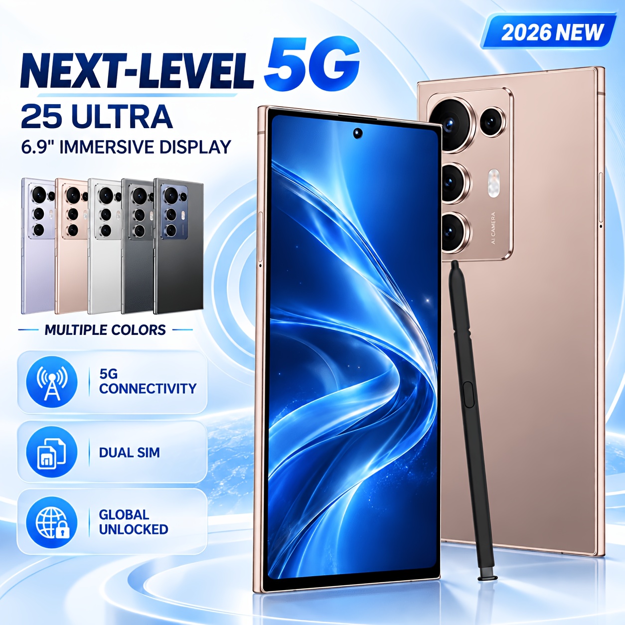 TEMU 2026 New 6.9-inch 5g Android Smartphone, Ultra Unlocked Mobile Phone, 6gb + 64gb Storage, Dual Sim Dual Standby, Face Unlock, Gps, Type-c