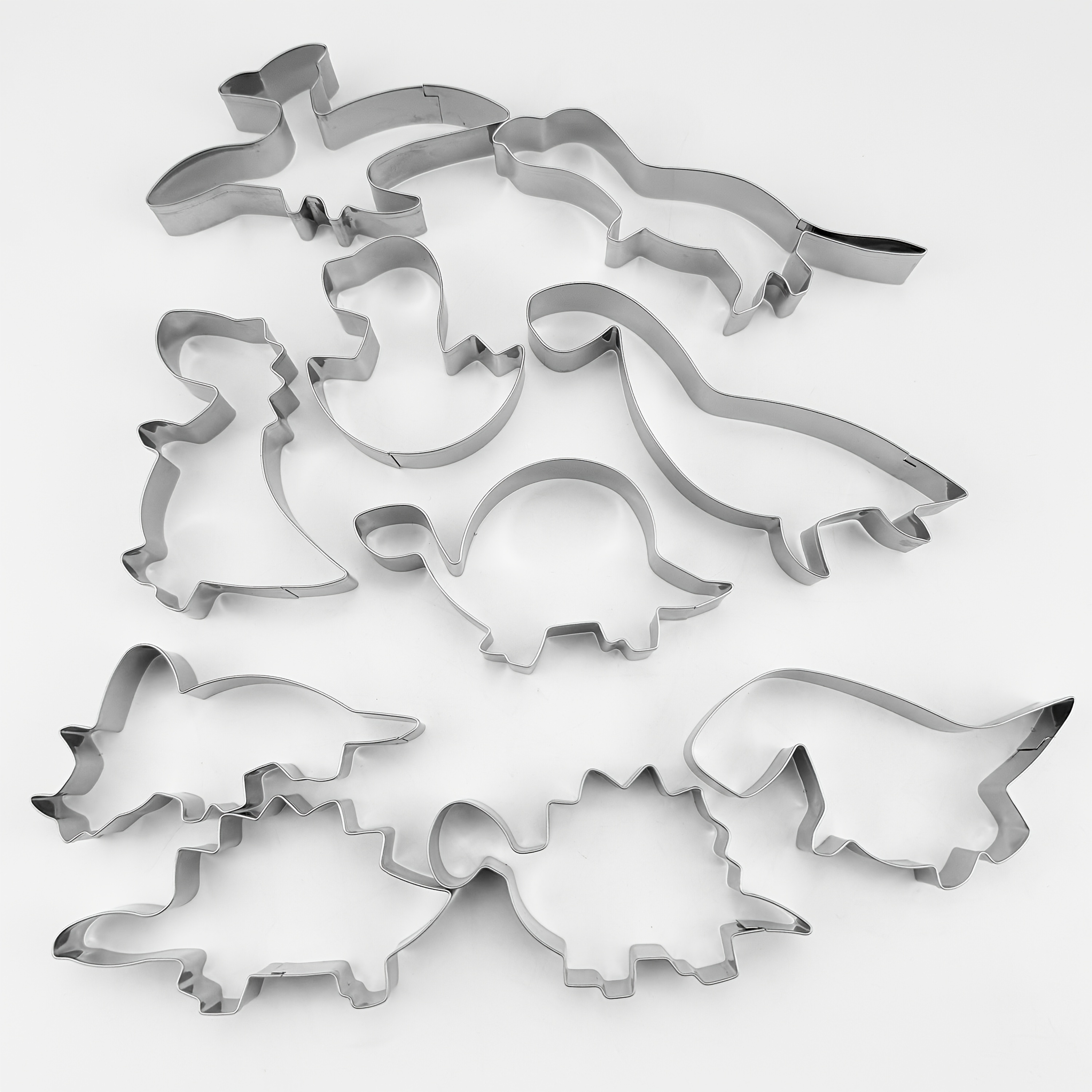 Stainless Steel Dinosaur Cookie Cutter Set Of 10. , , And Other Dinosaur-shaped Cookie Molds, Suitable For Kitchen, Baking, And Decorating Dinosaur-themed Birthday Party , Candies, And Food