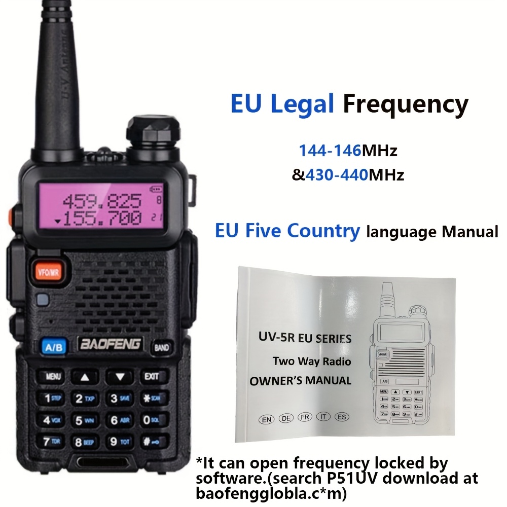 Baofeng 5W UHF/VHF Long-Range Dual Band Walkie Talkie - Black, USB Rechargeable, High-Powered, Multi-Functional for Hunting, Climbing, Hiking, Outdoor Communication, Durable Design, Highquality Audio