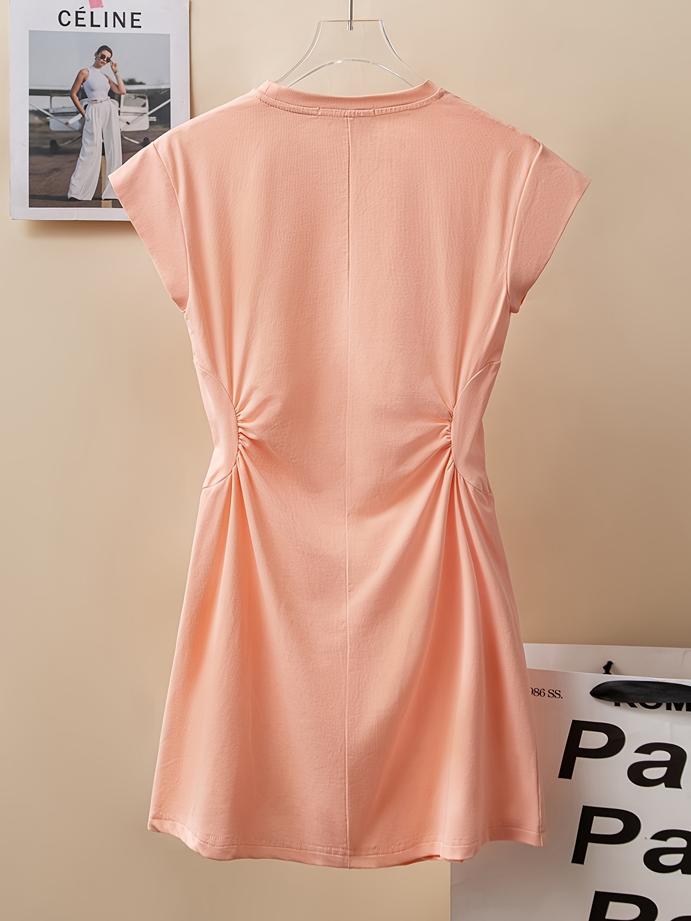 Robe D'Été Décontractée Femme - Robe Midi Manches Courtes Col Rond Avec Poches, Couleur Unie Confortable
