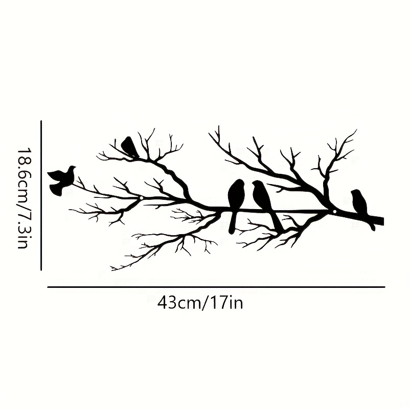 E-shop 1 Stück, Ländlicher Metallvogel-Kunst auf Astwand, Schwarze Silhouette Äste mit Vögeln, Außenhängende Wandskulptur, Balkon- Gartendekoration