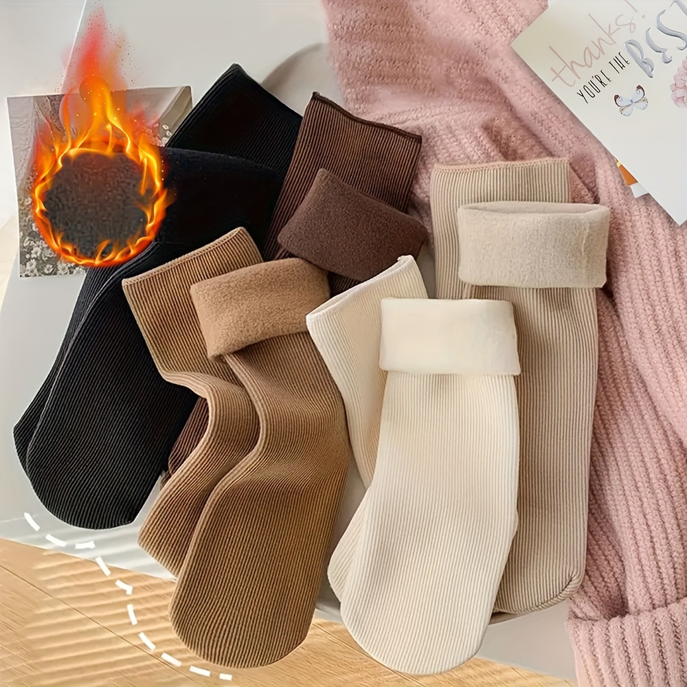 

Women's Thermal Short Socks 5-pack - Polyester And Spandex , Knit Fabric, Solid Color, Machine Washable - Cozy Winter