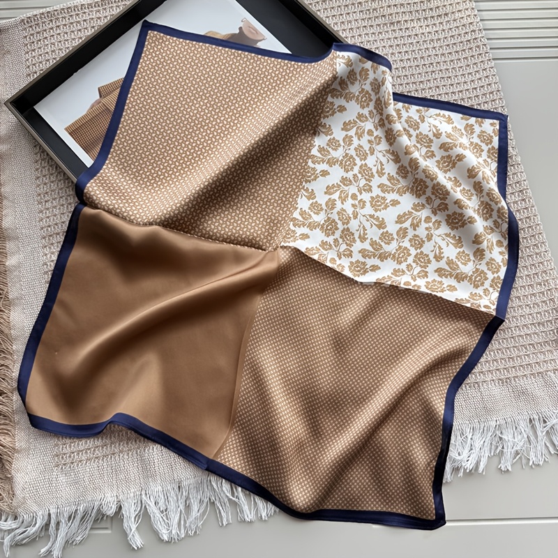 E-shop Brauner Blume Reines Seiden Tuch Damen Sommer Dünn 100% Maulbeer Seide Quadratisches Schal 53Cm Kleines Quadratisches Tuch Hals Schutz