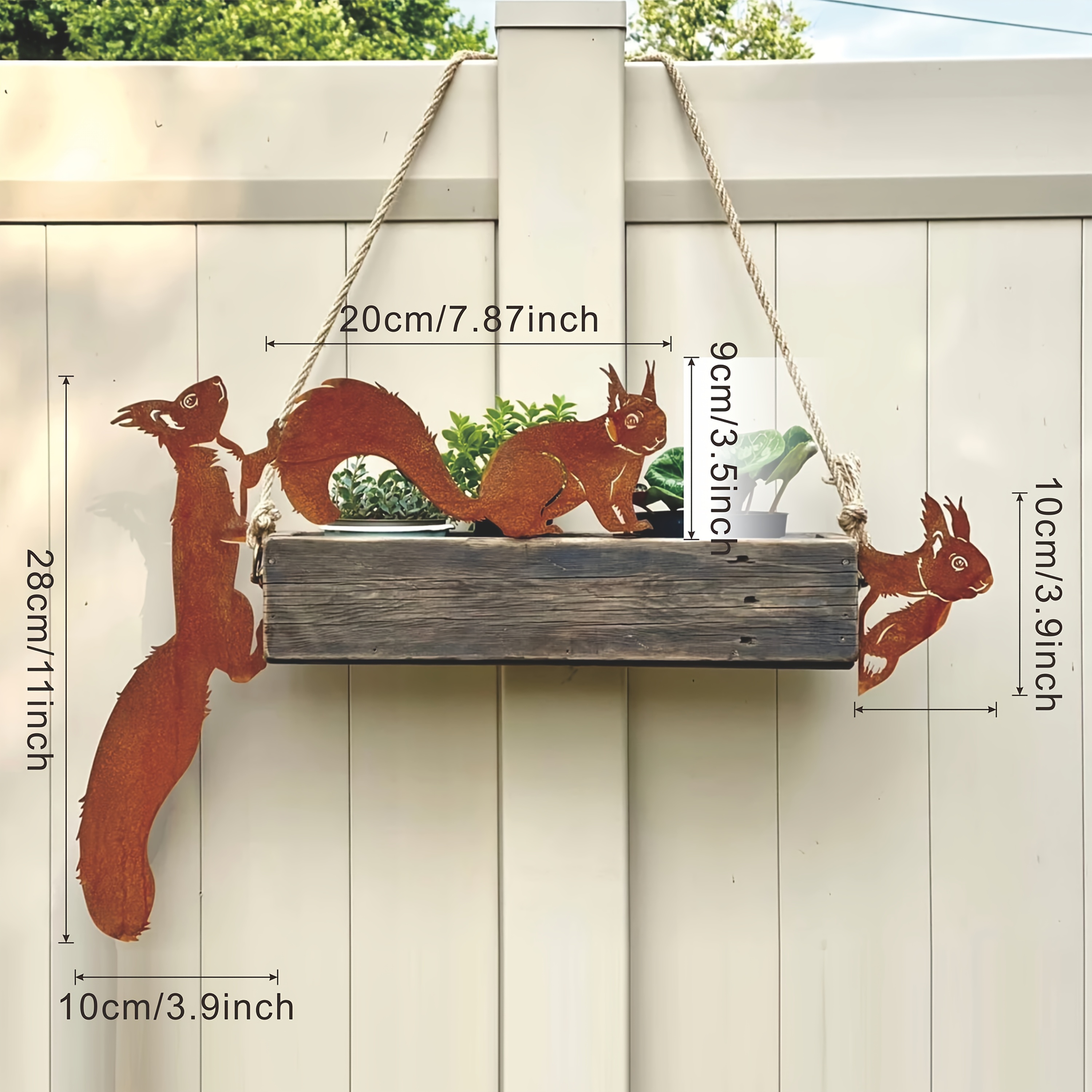 TEMU 3pcs Rusty Metal Squirrel Sculptures, Outdoor Courtyard Art And Fence Decoration, Suitable For Garden, Terrace, Halloween - No Power Required,