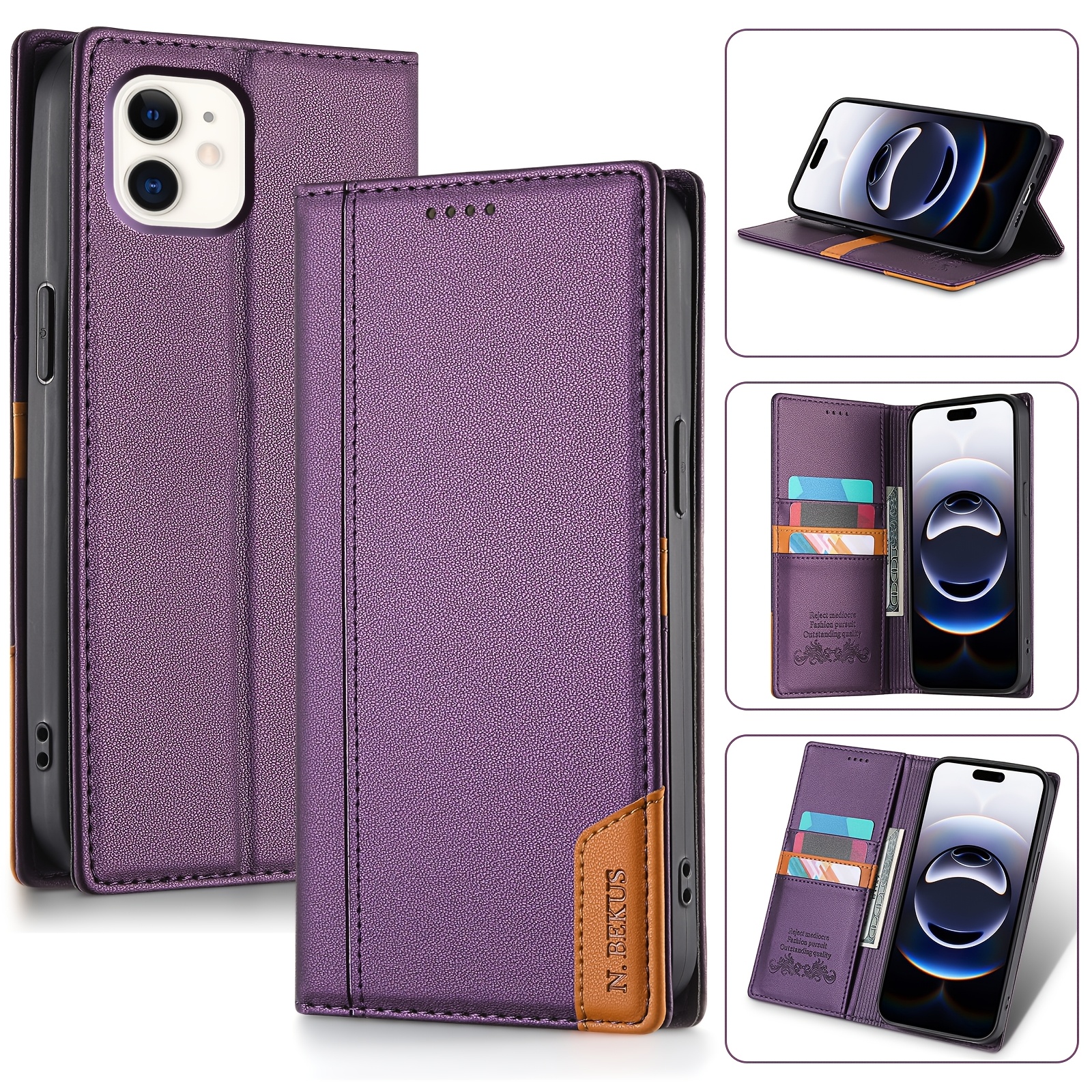 TEMU Phone Case: Wallet Double Hem Stitching With Card Slot Rfid Blocking Kickstand Magnetic Flip High-quality Artificial Leather Case Suitable For