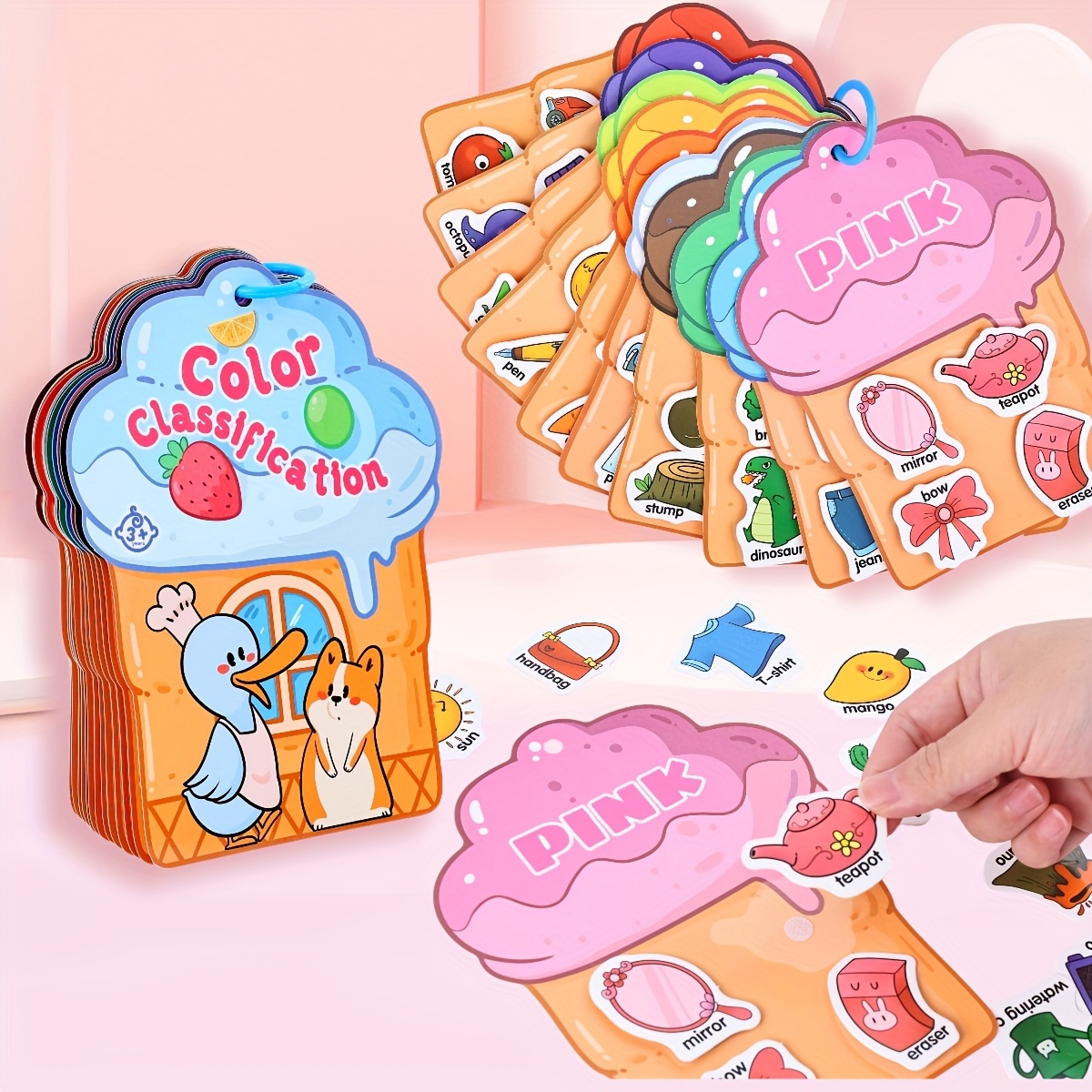 Interactive Activity Busy Book, Reusable Sticker Toy Book, Color Shape Matching Word Recognition Game, Suitable For Children 3+, Colorful Fun Friendly