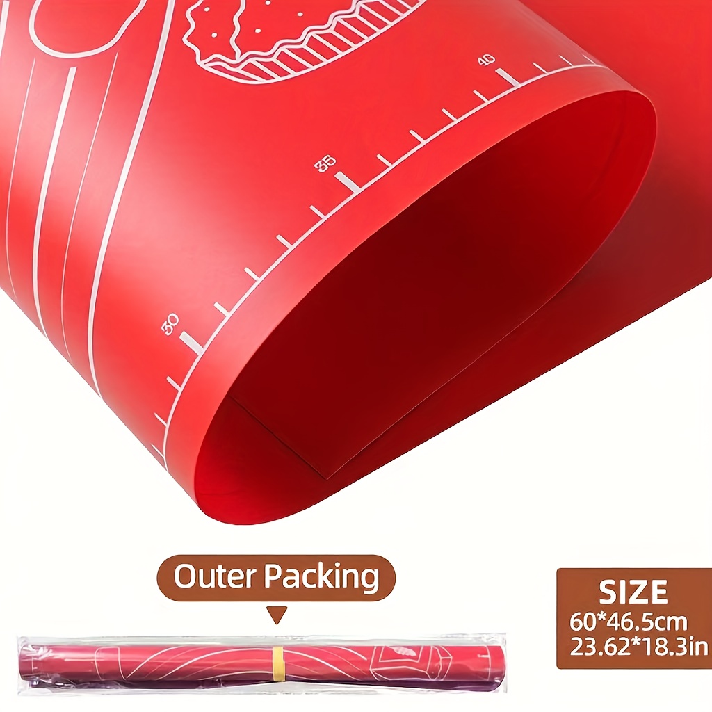 Image of 1/2pcs Red Thickened Batter Mat - Reusable, Easy-to-clean Baking And Rolling Mat, Suitable For Pizza, Cakes, And - The Gadget For Holidays, Pie Crust, Baking Prep Surface, Kitchen Tool, For Christmas