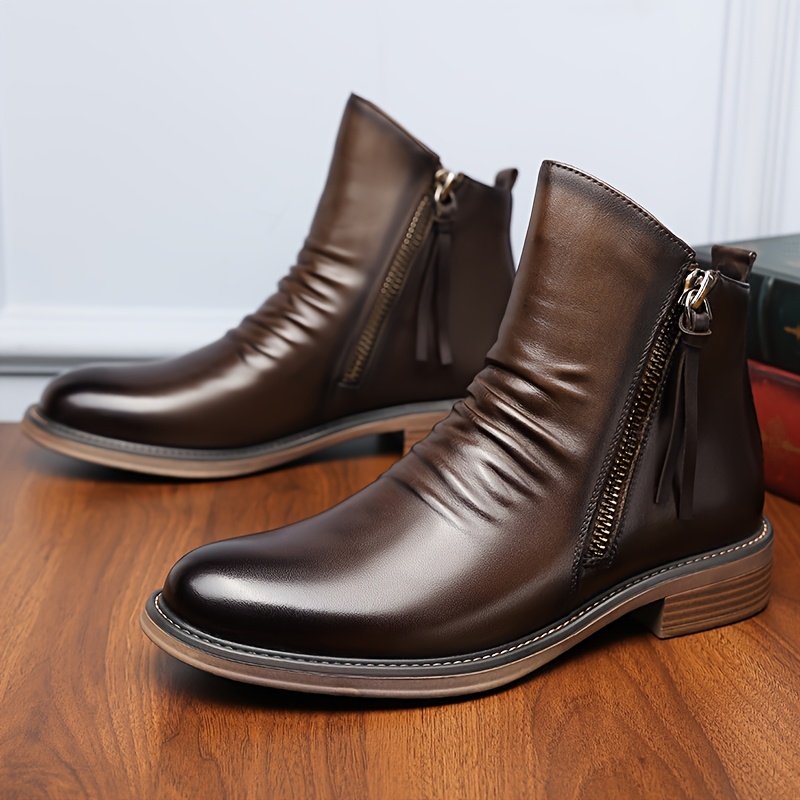 mens genuine leather boots cowhide trendy british - Temu