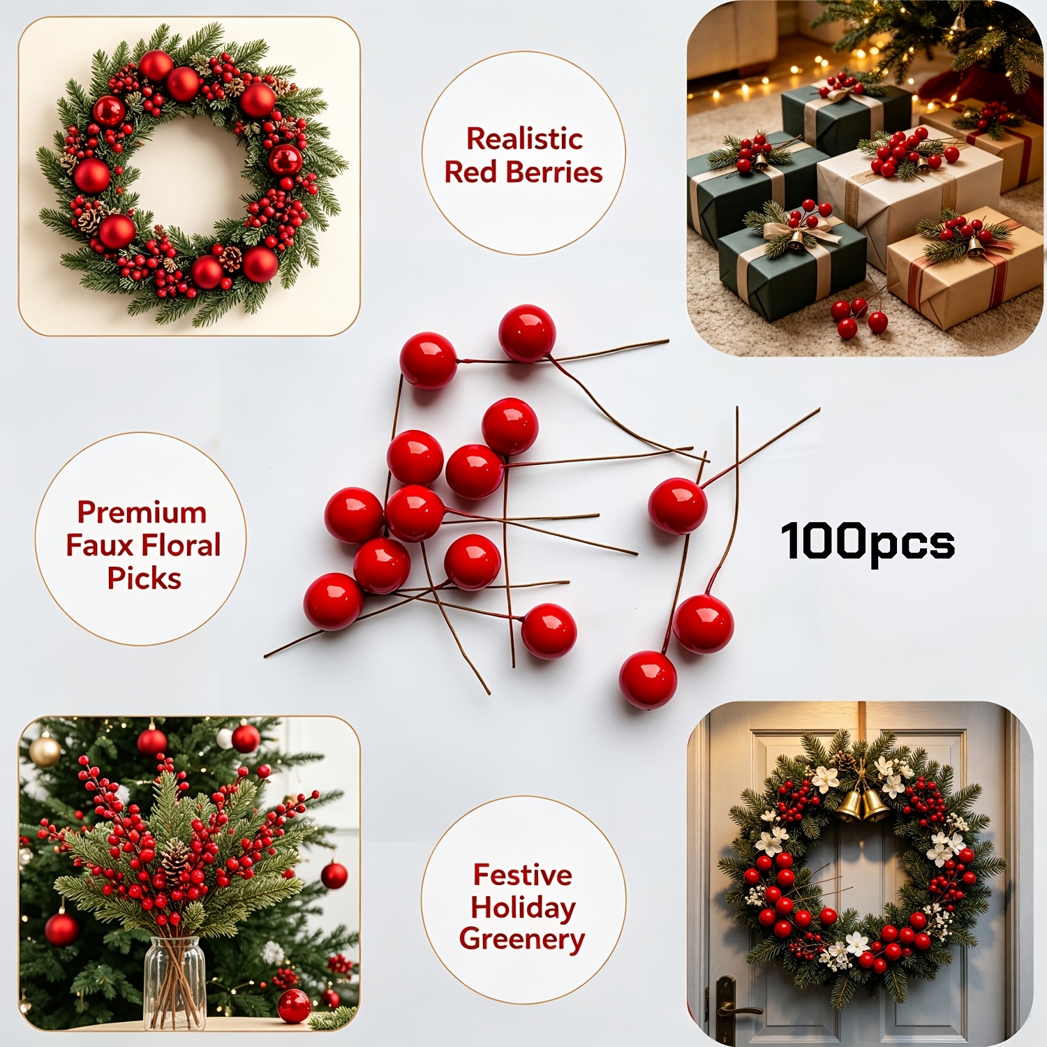 TEMU 100pcs Red Artificial Ornaments - Plastic Christmas Tree Decorations, Suitable For Room Types, Festive Hanging Decorations For Christmas,