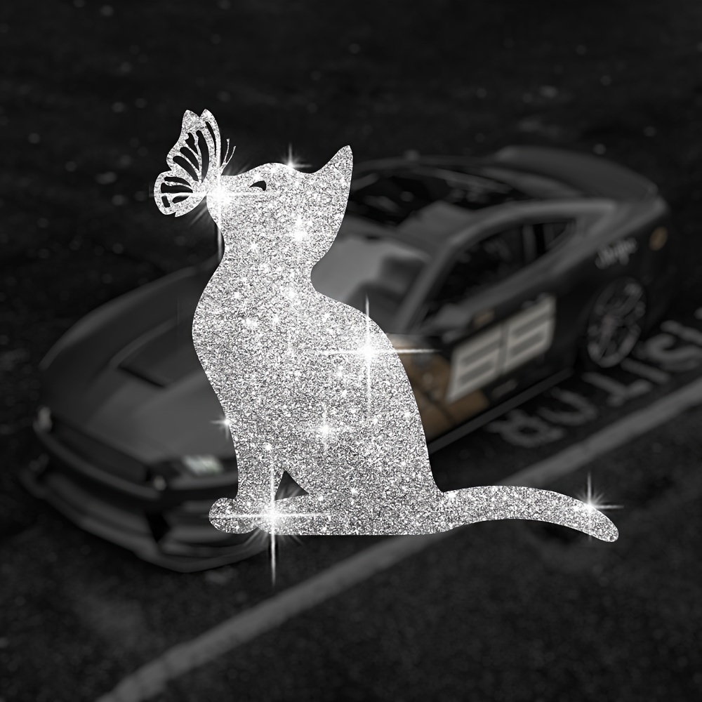 1pc Sparkling Cat Cartoon Vinyl Car Sticker - Glittery, Rainbow-colored, Waterproof & Removable Decal For Sedans, Trucks, - Adds A Touch Of Whimsical Charm, Car Accessories