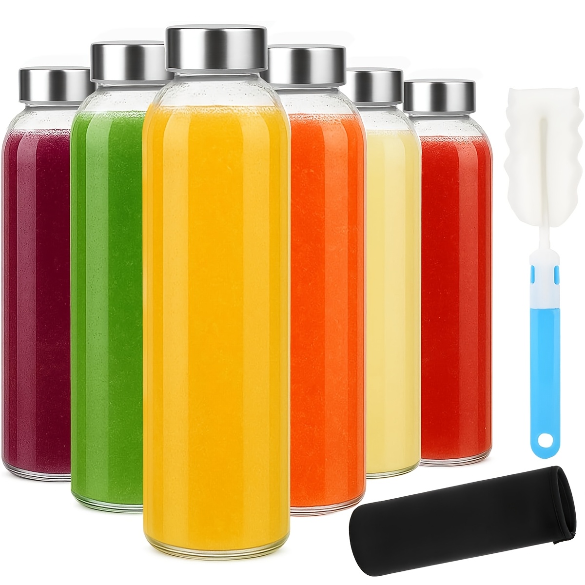 TEMU 6pcs Glass Cups With Lids, 18oz Transparent Water Bottles With Lids, Glass Juice Bottles, Reusable Transparent Water Bottles, With Stainless