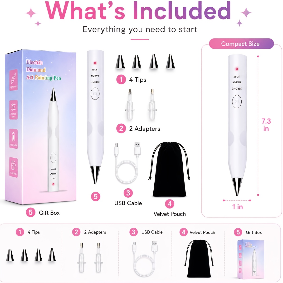 TEMU Electric Diamond Painting Pen With Adjustable Suction , Suitable For Adults, Features Wax-pad-free Vacuum Suction, Rechargeable, Portable Diy