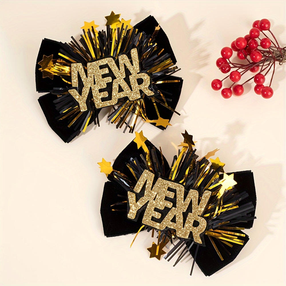 

2pcs Velvet New Year Hair Bow Clips For Teen Girls - Glittering Alphabet 'new Year' Party Hair Pins - Alligator Clip Hair Accessories For Fall/winter Celebrations