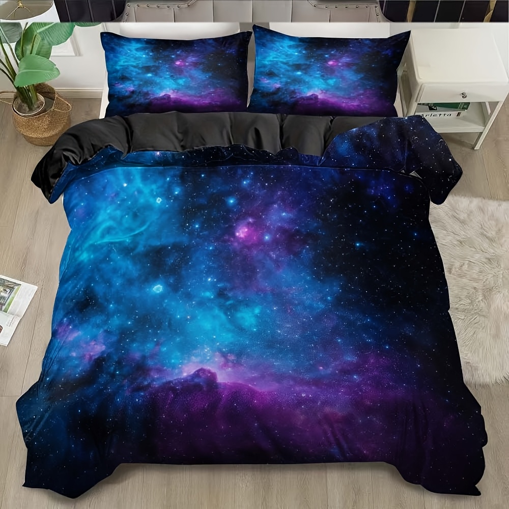 TEMU Parure de lit 3 pièces style onirique en polyester imprimé, housse de couette douce et confortable rembourrage, convient pour chambre, hôtels,