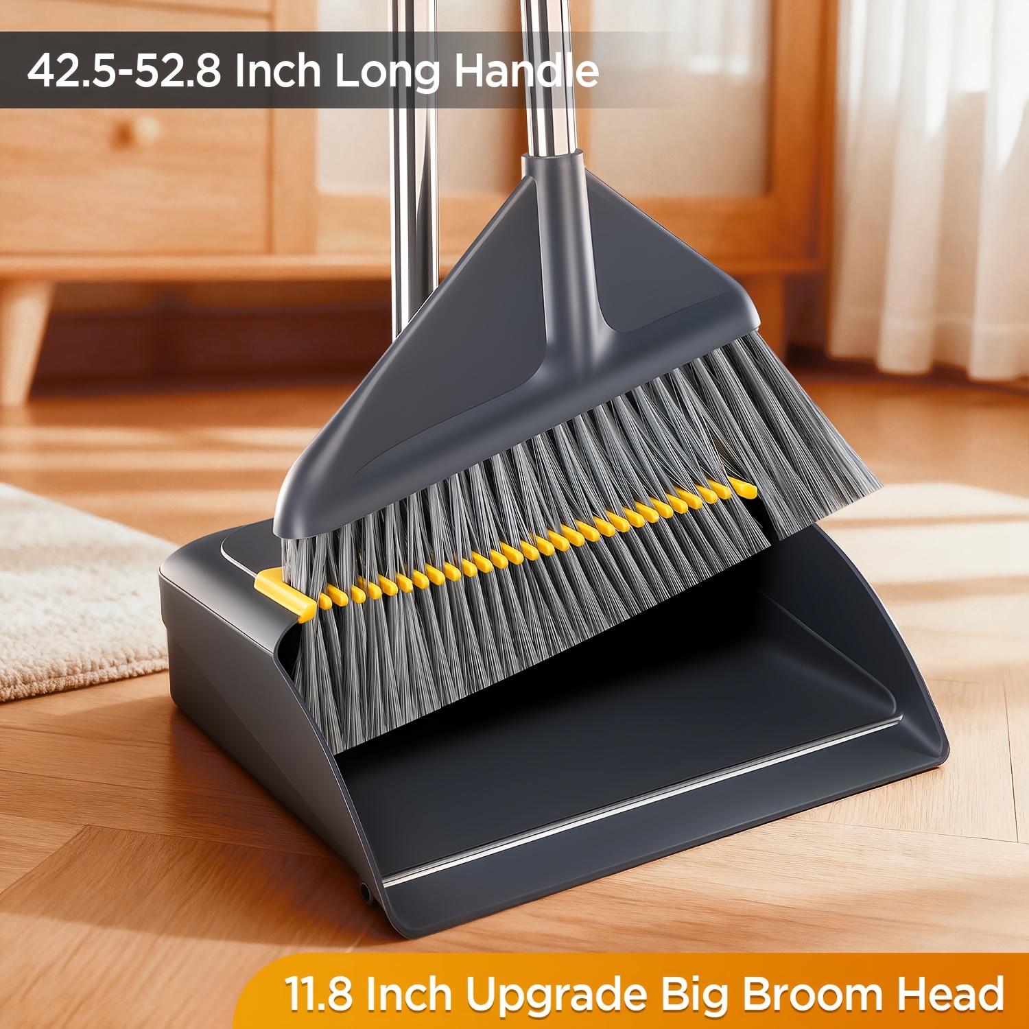TEMU 3-in-1 Heavy-duty Broom And Dustpan Combo With 52.8in Long Handle & Thickened Metal Edge Sweeper - Mop Suitable For Home, Office, Indoor/outdoor