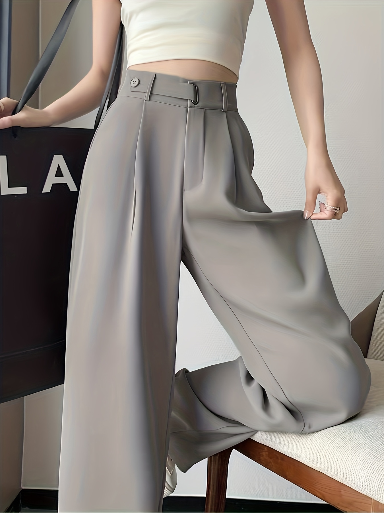 2026 new   suit trousers womens spring   waist drape straight narrow wide leg suit fabric wide straight trousers womens new womens essential   versatile good match no belt