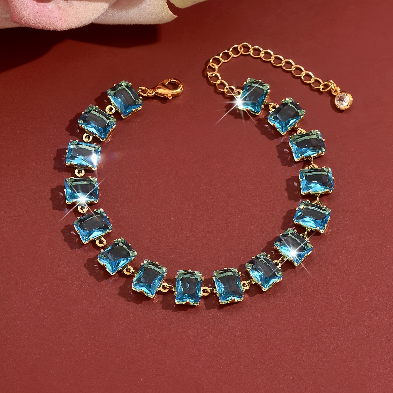 Light Luxury Sea Blue Square Chain Bracelet, Summer Accessory