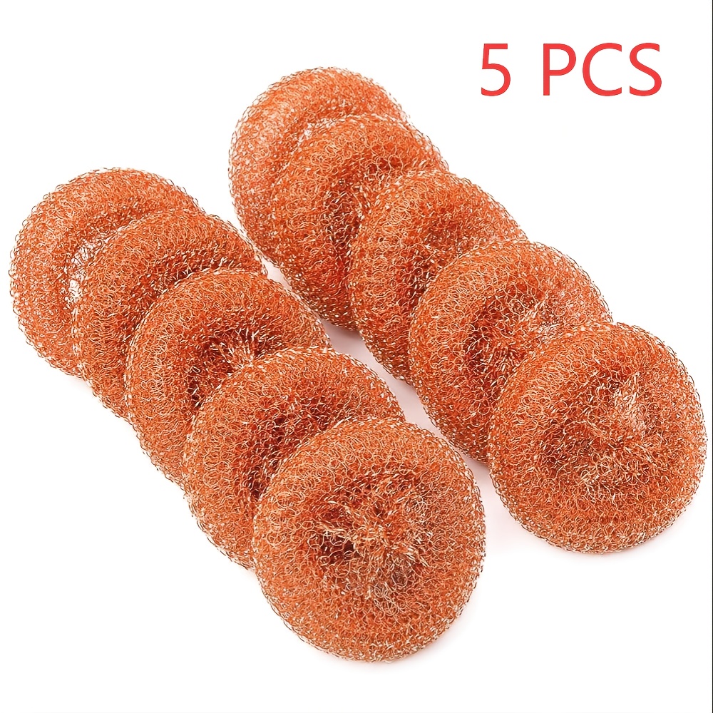 TEMU 5pcs Copper Coated Scrub Pad - Durable, Cleaning Pad For Dishes, Pots, And Ovens | Efficient Removal Of Hard-to-remove Stains, Round, Polyester