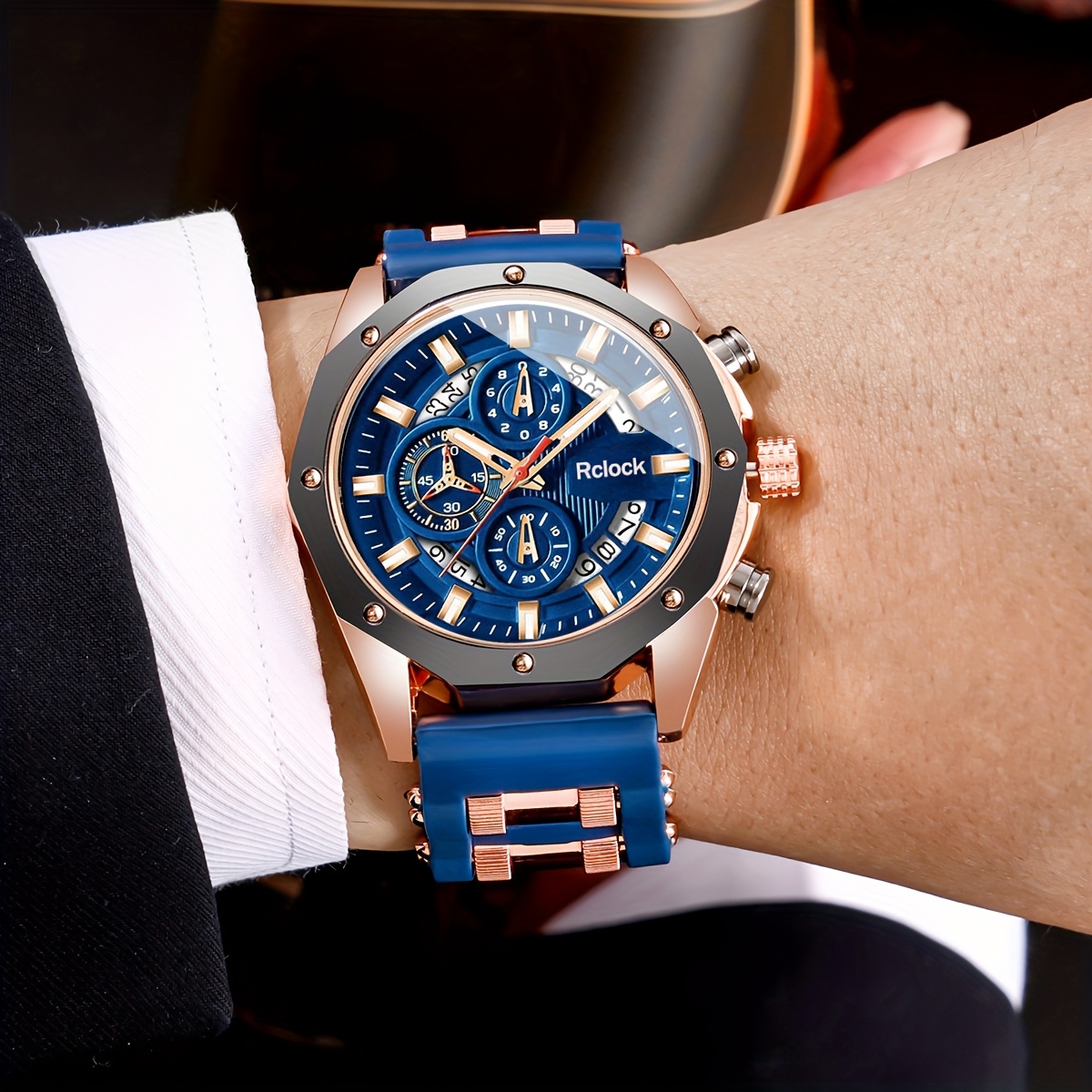 4pcs/set Fashion Men's Watches Set Men's Business Casual Watch & Bracelet Set Calendar Display, Quartz Movement, Men Bracelet Cross Necklace Luxury Watch for Men, Ideal Gift for Him