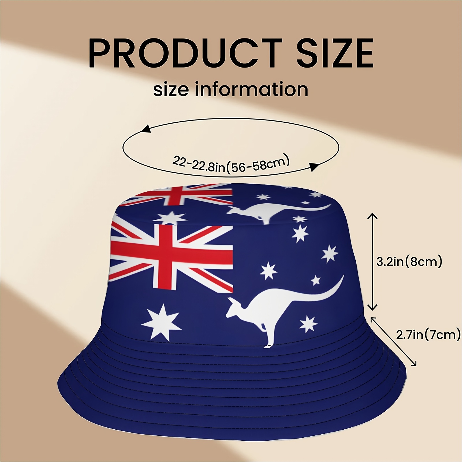 TEMU 1pc Australian Flag & Kangaroo Bucket Hat - Unisex Outdoor Fishing, Beach, Hiking Hat With Wide Brim, Iconic Australia Design For Men &, For