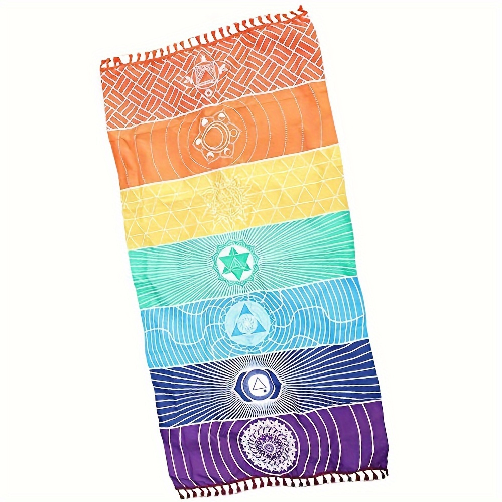 

Versatile Rainbow Chakra Yoga Mat & Sunscreen Shawl - Boho Gypsy Style, Durable Polyester, Perfect For All Yoga Styles & Pilates