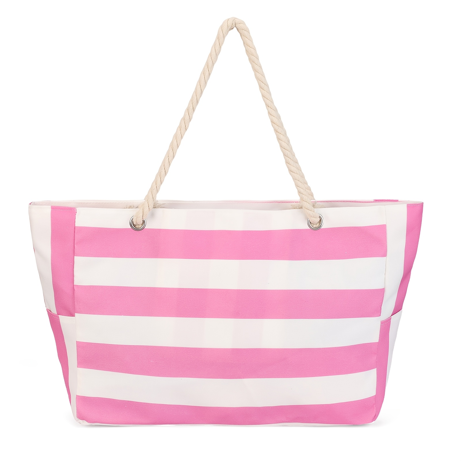 Image of New Style Women's Beach Bag, Large Capacity Tote Bag, Striped Wave, Large Size Handbag, Travel Storage, Single Shoulder Canvas Bag