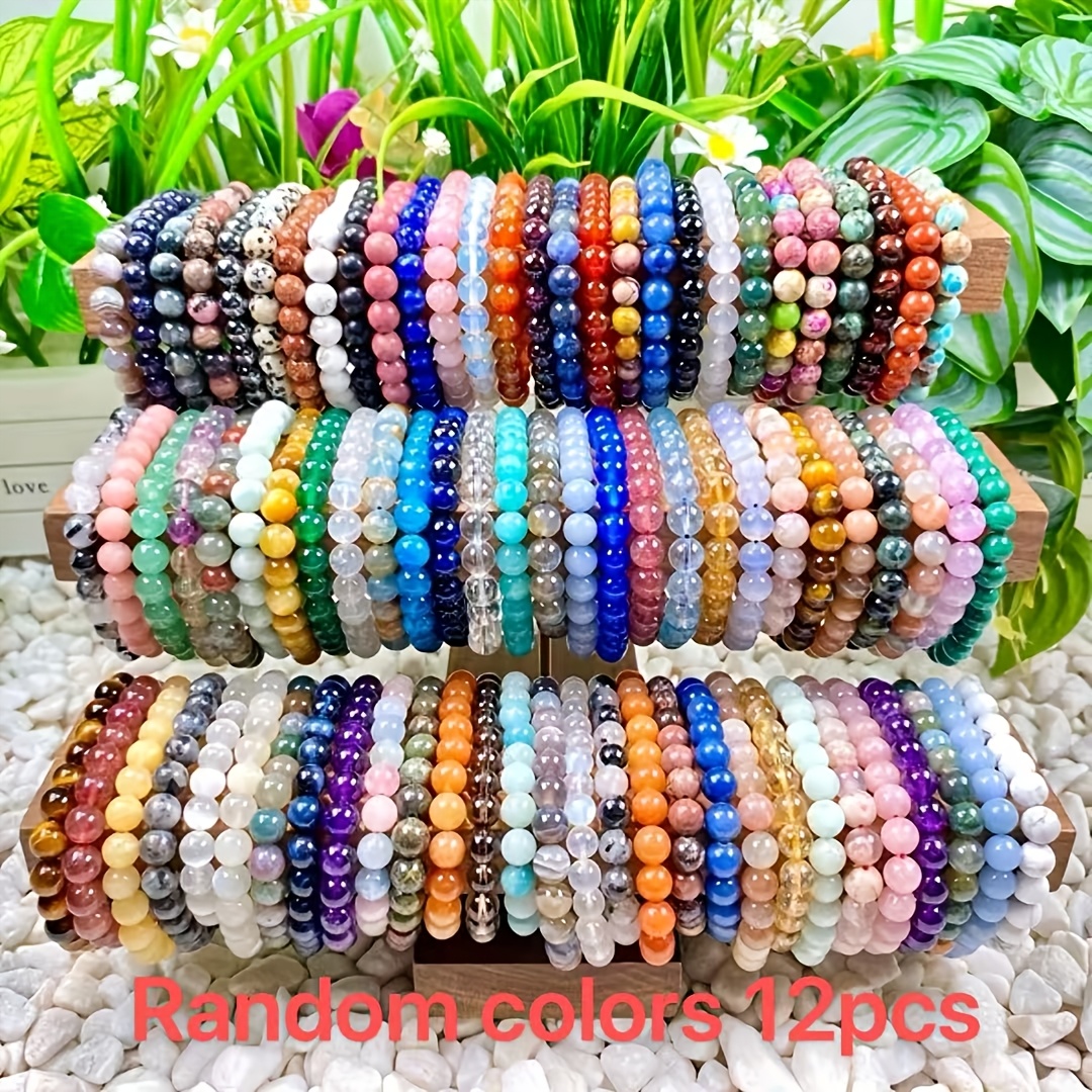 TEMU 12pcs Bracelets Bohèmes Élastiques Main en Perles de Verre pour Bijoux Tendance, Perles Aléatoires Multicolores pour Tenue Quotidienne, Fêtes,