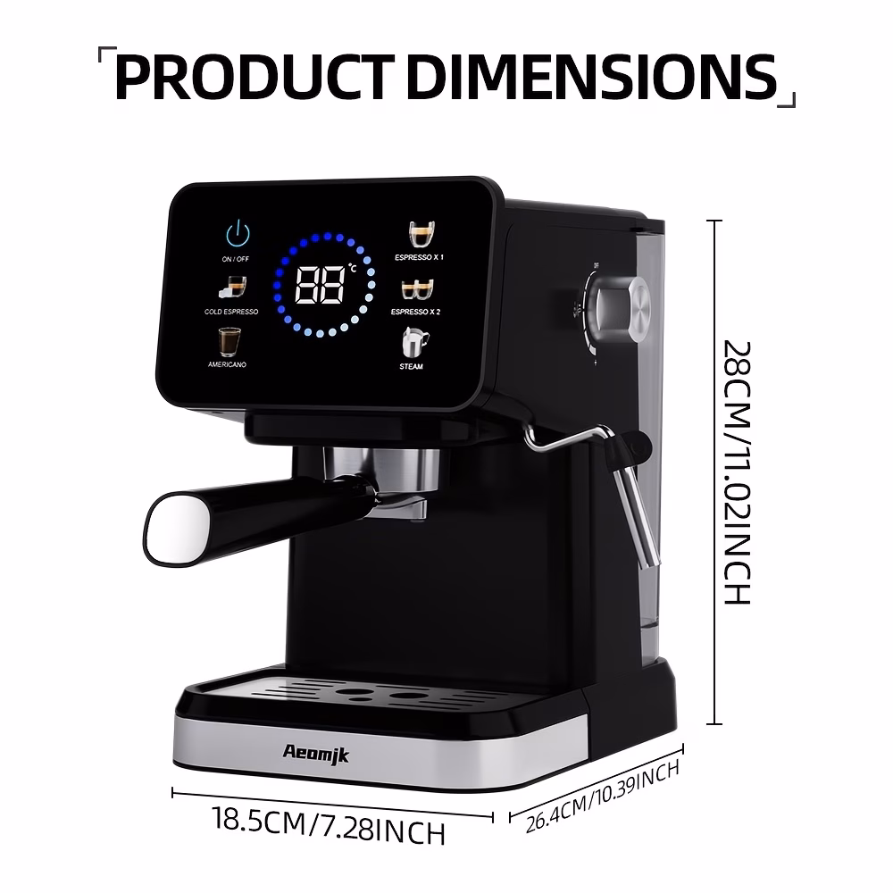 espresso screen operation 20bar pressure of making cold and hot coffee dual temperature brewing machine with a steam wand for frothing milk removable 1 5l water tank uk plug Product details 1